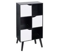 Urbn-Living Urbnliving 91Cm Height 6 Cube Black Wooden Bookcase With Beech Legs White Doors Unit Shelves
