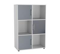 Urbn-Living Urbnliving 91Cm Height 6 Cube Bookcase White Wood Grey Door Metal Handle Display Storage Shelf