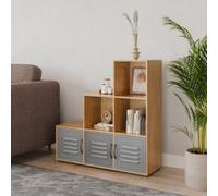 Urbn-Living Urbnliving 91Cm Height 6 Cube Step Beech Storage Bookcase Shelf Unit Metal Grey Door