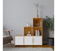 Urbn-Living Urbnliving 91Cm Height 6 Cube Step Beech Storage Bookcase Shelf Unit White Wooden Door With Metal Handle