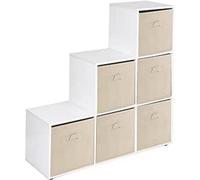 Urbn-Living Urbnliving 91Cm Height 6 Cube Step White Storage Bookcase Unit Shelf Beige Drawers Baskets