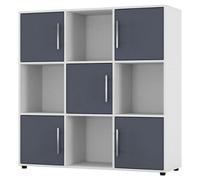 Urbn-Living Urbnliving 91Cm Height 9 Cube Bookcase White Wood Grey Door Metal Handle Display Storage Shelf