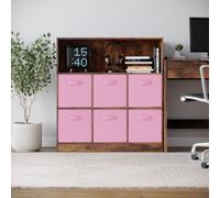 Urbn-Living Urbnliving 94Cm Height 7 Cubed Rustic Brown Wooden Cupboard Bookcase Storage Units Shelves With Light Pink 6 Drawers