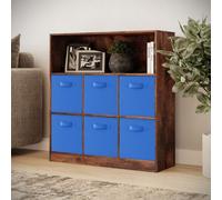 Urbn-Living Urbnliving 94Cm Height 7 Cubed Rustic Brown Wooden Cupboard Bookcase Storage Units Shelves With Dark Blue 6 Drawers