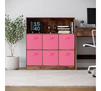 Urbn-Living Urbnliving 94Cm Height 7 Cubed Rustic Brown Wooden Cupboard Bookcase Storage Units Shelves With Dark Pink 6 Drawers