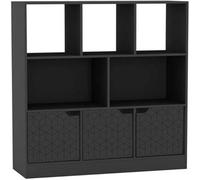 Urbn-Living Urbnliving Asymmetrical 8 Cube Black Bookcase Freestanding Storage Unit With 3 Geo Design Doors - Black