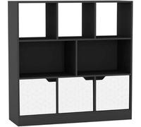Urbn-Living Urbnliving Asymmetrical 8 Cube Black Bookcase Freestanding Storage Unit With 3 Geo Design Doors - White