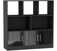 Urbn-Living Urbnliving Asymmetrical 8 Cube Black Bookcase Freestanding Storage Unit With 3 Gloss Doors - Black
