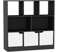 Urbn-Living Urbnliving Asymmetrical 8 Cube Black Bookcase Freestanding Storage Unit With 3 Line Design Doors - White