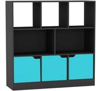 Urbn-Living Urbnliving Asymmetrical 8 Cube Black Bookcase Freestanding Storage Unit With 3 Plain Doors - Blue