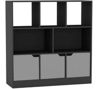 Urbn-Living Urbnliving Asymmetrical 8 Cube Black Bookcase Freestanding Storage Unit With 3 Plain Doors - Grey