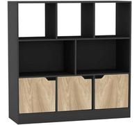 Urbn-Living Urbnliving Asymmetrical 8 Cube Black Bookcase Freestanding Storage Unit With 3 Plain Doors - Oak