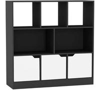 Urbn-Living Urbnliving Asymmetrical 8 Cube Black Bookcase Freestanding Storage Unit With 3 Plain Doors - White