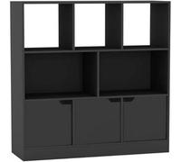 Urbn-Living Urbnliving Asymmetrical 8 Cube Black Bookcase Freestanding Storage Unit With 3 Plain Doors - Black