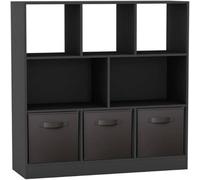 Urbn-Living Urbnliving Asymmetrical 8 Cube Black Bookcase Storage Unit With 3 Fabric Drawer Inserts- Black