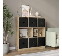 Urbn-Living Urbnliving Asymmetrical 8 Cube Bookcase Shelf Storage Unit W/ 6 Fabric Drawer Inserts (Oak+Dark Grey)