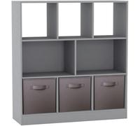Urbn-Living Urbnliving Asymmetrical 8 Cube Bookcase With 3 Fabric Drawers Modern Storage & Display Unit For Home Or Office - Grey