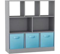 Urbn-Living Urbnliving Asymmetrical 8 Cube Bookcase With 3 Fabric Drawers Modern Storage & Display Unit For Home Or Office - Sky Blue