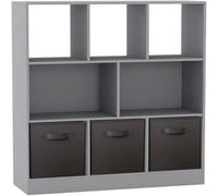 Urbn-Living Urbnliving Asymmetrical 8 Cube Bookcase With 3 Grey Fabric Drawers Modern Black Storage & Display Unit For Home Or Office - Black