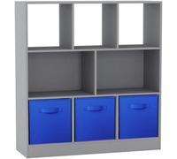 Urbn-Living Urbnliving Asymmetrical 8 Cube Bookcase With 3 Grey Fabric Drawers Modern Black Storage & Display Unit For Home Or Office - Blue