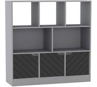 Urbn-Living Urbnliving Asymmetrical 8 Cube Grey Bookcase Freestanding Storage Unit With 3 Line Design Doors - Black