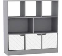 Urbn-Living Urbnliving Asymmetrical 8 Cube Grey Bookcase Freestanding Storage Unit With 3 Line Design Doors - White