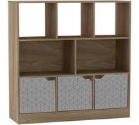 Urbn-Living Urbnliving Asymmetrical 8 Cube Oak Bookcase Freestanding Storage Unit With 3 Geo Design Doors - Grey