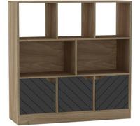 Urbn-Living Urbnliving Asymmetrical 8 Cube Oak Bookcase Freestanding Storage Unit With 3 Line Design Doors - Black