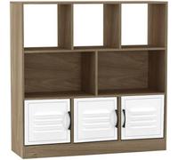 Urbn-Living Urbnliving Asymmetrical 8 Cube Oak Bookcase Freestanding Storage Unit With 3 Metal Doors - White