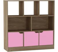 Urbn-Living Urbnliving Asymmetrical 8 Cube Oak Bookcase Freestanding Storage Unit With 3 Plain Doors - Pink