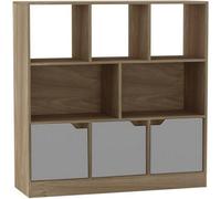 Urbn-Living Urbnliving Asymmetrical 8 Cube Oak Bookcase Freestanding Storage Unit With 3 Plain Doors - Grey