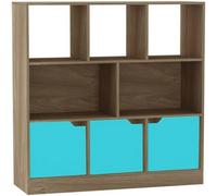 Urbn-Living Urbnliving Asymmetrical 8 Cube Oak Bookcase Freestanding Storage Unit With 3 Plain Doors - Blue