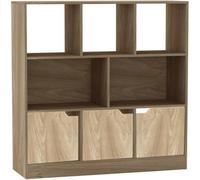 Urbn-Living Urbnliving Asymmetrical 8 Cube Oak Bookcase Freestanding Storage Unit With 3 Plain Doors - Oak
