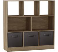Urbn-Living Urbnliving Asymmetrical 8 Cube Oak Bookcase Storage Unit With 3 Fabric Drawer Inserts- Black