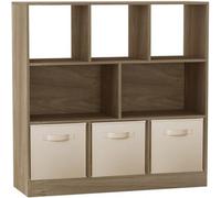 Urbn-Living Urbnliving Asymmetrical 8 Cube Oak Bookcase Storage Unit With 3 Fabric Drawer Inserts- Cream