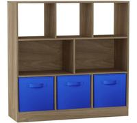 Urbn-Living Urbnliving Asymmetrical 8 Cube Oak Bookcase Storage Unit With 3 Fabric Drawer Inserts- Dark Blue
