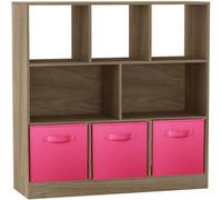 Urbn-Living Urbnliving Asymmetrical 8 Cube Oak Bookcase Storage Unit With 3 Fabric Drawer Inserts- Dark Pink