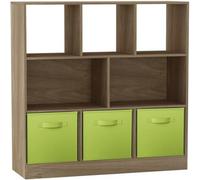 Urbn-Living Urbnliving Asymmetrical 8 Cube Oak Bookcase Storage Unit With 3 Fabric Drawer Inserts- Green
