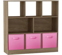 Urbn-Living Urbnliving Asymmetrical 8 Cube Oak Bookcase Storage Unit With 3 Fabric Drawer Inserts- Light Pink