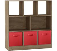 Urbn-Living Urbnliving Asymmetrical 8 Cube Oak Bookcase Storage Unit With 3 Fabric Drawer Inserts- Red