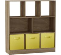 Urbn-Living Urbnliving Asymmetrical 8 Cube Oak Bookcase Storage Unit With 3 Fabric Drawer Inserts- Yellow