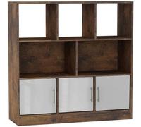Urbn-Living Urbnliving Asymmetrical 8 Cube Rustic Brown Bookcase Freestanding Storage Unit With 3 Gloss Doors - White