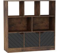 Urbn-Living Urbnliving Asymmetrical 8 Cube Rustic Brown Bookcase Freestanding Storage Unit With 3 Line Design Doors - Black