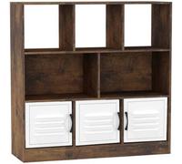 Urbn-Living Urbnliving Asymmetrical 8 Cube Rustic Brown Bookcase Freestanding Storage Unit With 3 Metal Doors - White