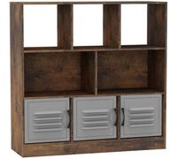 Urbn-Living Urbnliving Asymmetrical 8 Cube Rustic Brown Bookcase Freestanding Storage Unit With 3 Metal Doors - Grey