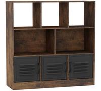 Urbn-Living Urbnliving Asymmetrical 8 Cube Rustic Brown Bookcase Freestanding Storage Unit With 3 Metal Doors - Black