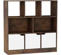 Urbn-Living Urbnliving Asymmetrical 8 Cube Rustic Brown Bookcase Freestanding Storage Unit With 3 Plain Doors - White