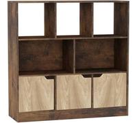 Urbn-Living Urbnliving Asymmetrical 8 Cube Rustic Brown Bookcase Freestanding Storage Unit With 3 Plain Doors - Oak