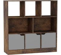 Urbn-Living Urbnliving Asymmetrical 8 Cube Rustic Brown Bookcase Freestanding Storage Unit With 3 Plain Doors - Grey