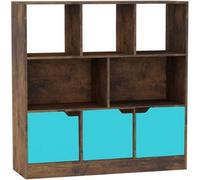 Urbn-Living Urbnliving Asymmetrical 8 Cube Rustic Brown Bookcase Freestanding Storage Unit With 3 Plain Doors - Blue